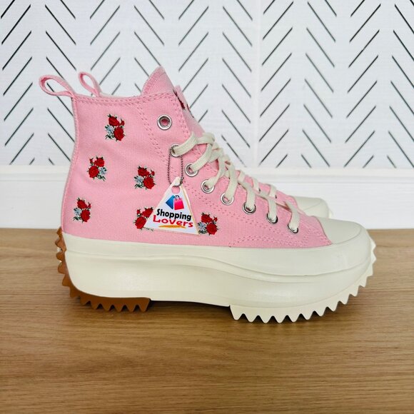 ⭐Converse Run Star Hike Hi 9 Mens Shoes Pink Red Roses Platform Sneakers A05192C - Picture 1 of 10